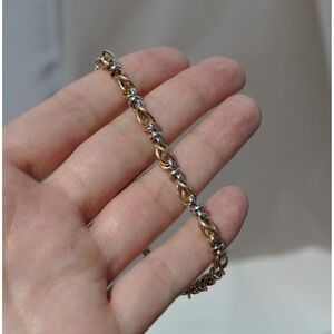 14k Solid Gold Two Toned Bracelet - Link Chain Thick Magnetic Clasp 8" AK Turkey